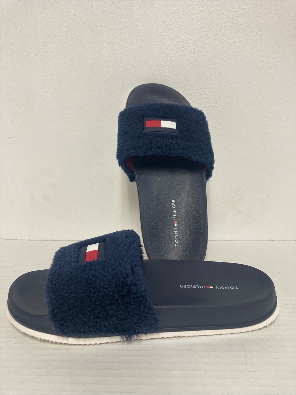Tommy Hilfiger Dezia Logo Faux Fur Slides Navy Blue7M - Picture 15 of 16